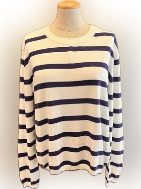 STITCHES + STRIPES  Crewneck Sweater - Cream and Navy - Large